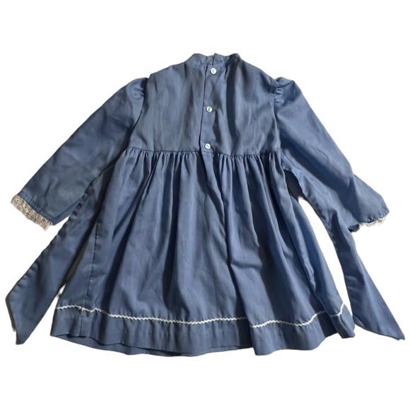 Vintage 80s Baby Blue Dress with Embroidered Front & Lace Detail - Picture 6 of 7